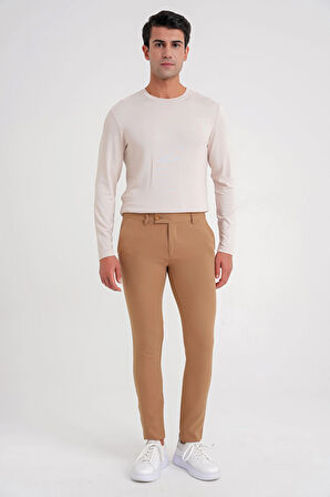 P 1088 Slim Fit Yan Cep Esnek Pamuklu Casual Camel Pantolon