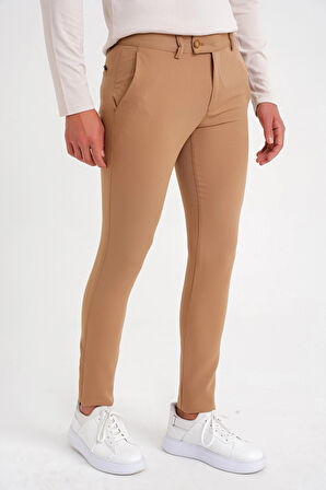 P 1088 Slim Fit Yan Cep Esnek Pamuklu Casual Camel Pantolon