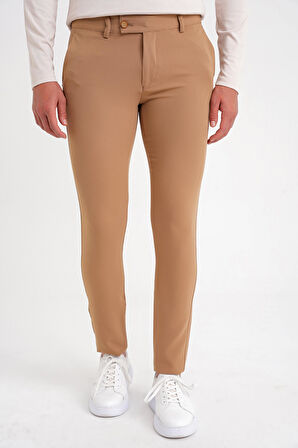 P 1088 Slim Fit Yan Cep Esnek Pamuklu Casual Camel Pantolon