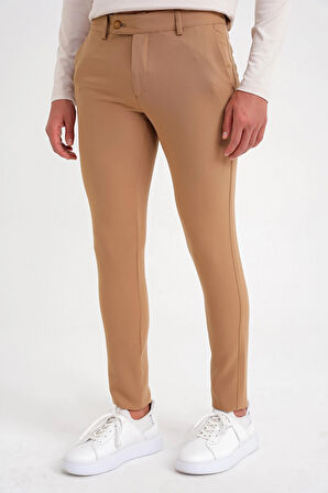 P 1088 Slim Fit Yan Cep Esnek Pamuklu Casual Camel Pantolon