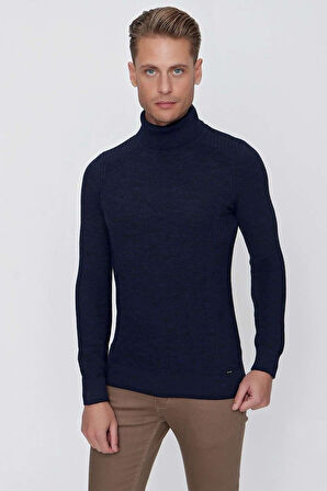 TR 847 Slim Fit Lacivert Klasik Triko