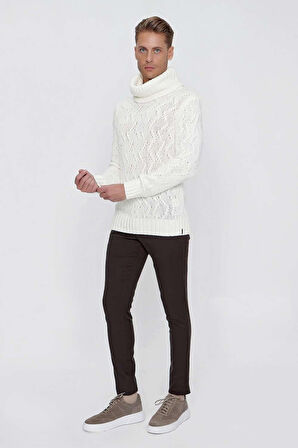 TR 844 Slim Fit Ekru Klasik Triko