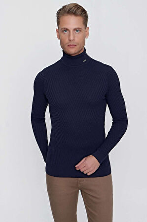 TR 848 Slim Fit Lacivert Klasik Triko