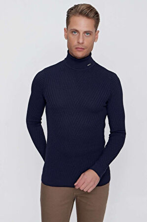 TR 848 Slim Fit Lacivert Klasik Triko