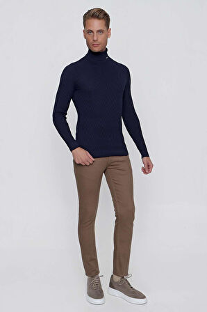 TR 848 Slim Fit Lacivert Klasik Triko