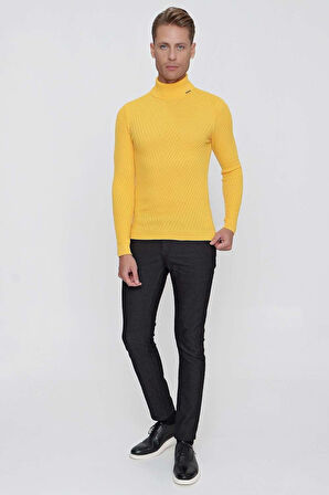 TR 848 Slim Fit Sarı Klasik Triko