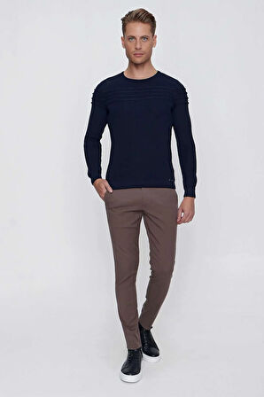 TR 849 Slim Fit Lacivert Klasik Triko