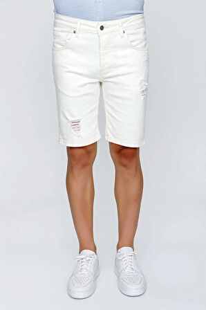 031 Slim Fit Beyaz Bermuda