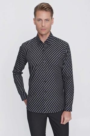 G 1517 Slim Fit Siyah Spor Gömlek