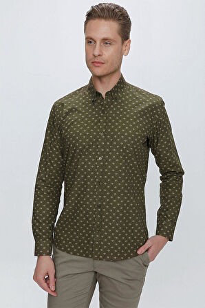G 1518 Slim Fit Haki Spor Gömlek