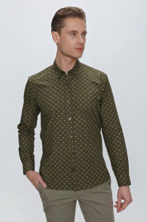 G 1518 Slim Fit Haki Spor Gömlek