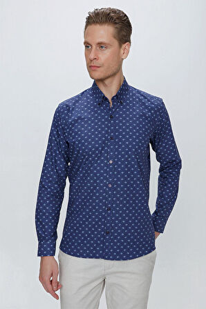 G 1518 Slim Fit Lacivert Spor Gömlek