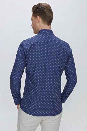 G 1518 Slim Fit Lacivert Spor Gömlek