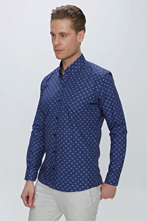 G 1518 Slim Fit Lacivert Spor Gömlek