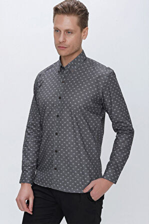 G 1518 Slim Fit Gri Spor Gömlek