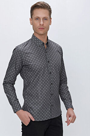 G 1518 Slim Fit Gri Spor Gömlek