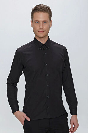 GK 664 Slim Fit Siyah Klasik Gömlek