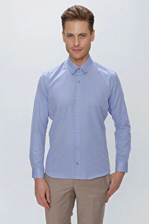 GK 664 Slim Fit Mavi Klasik Gömlek