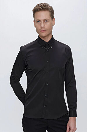 GK 666 Slim Fit Siyah Klasik Gömlek