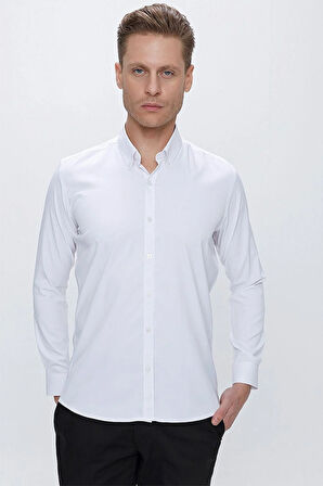 GK 666 Slim Fit Beyaz Klasik Gömlek