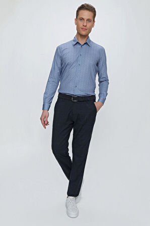 P 1107 Slim Fit Lacivert Ekoseli Spor Pantolon