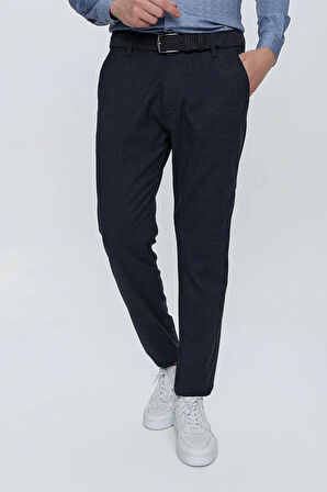 P 1107 Slim Fit Lacivert Ekoseli Spor Pantolon