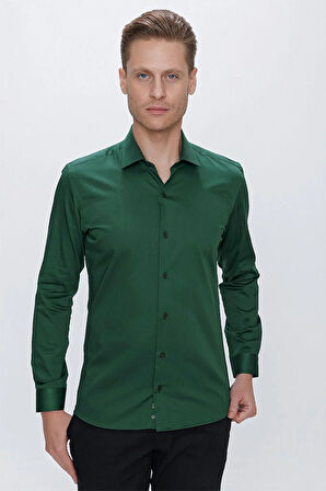 GK 669 Slim Fit Yeşil Klasik Gömlek