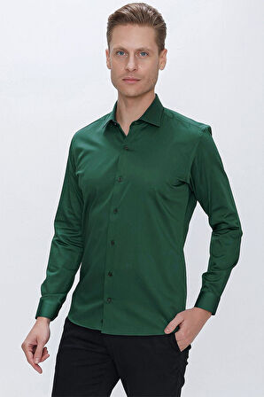 GK 669 Slim Fit Yeşil Klasik Gömlek