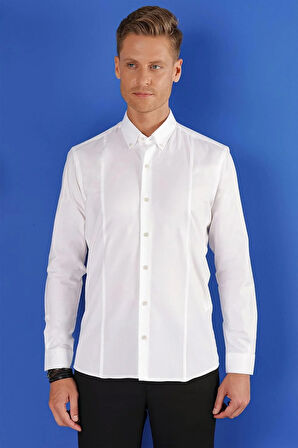 GK 671 Slim Fit Beyaz Klasik Gömlek