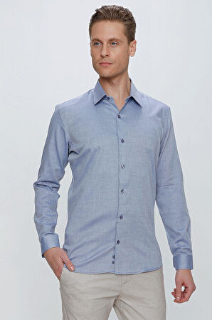 GK 674 Slim Fit Koyu Mavi Klasik Gömlek