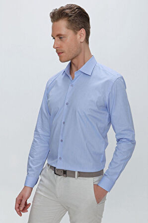 GK 675 Slim Fit Mavi Klasik Gömlek