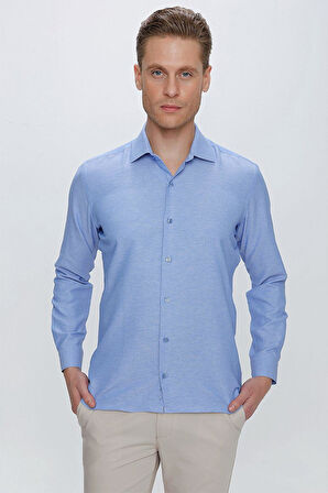 GK 673 Slim Fit Mavi Klasik Gömlek