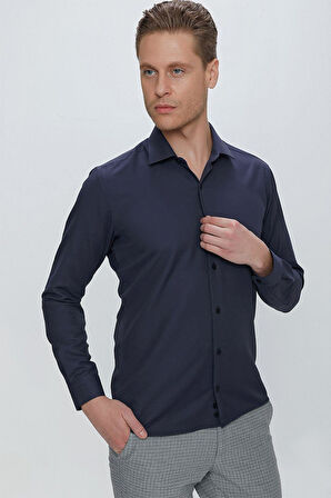 GK 673 Slim Fit Lacivert Klasik Gömlek