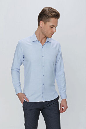 GK 672 Slim Fit Mavi Klasik Gömlek