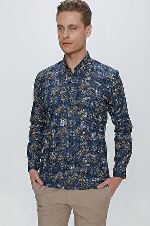 G 1531 Slim Fit Koyu Mavi Spor Gömlek