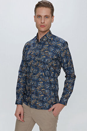 G 1531 Slim Fit Koyu Mavi Spor Gömlek