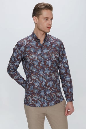 G 1531 Slim Fit Kahve Spor Gömlek