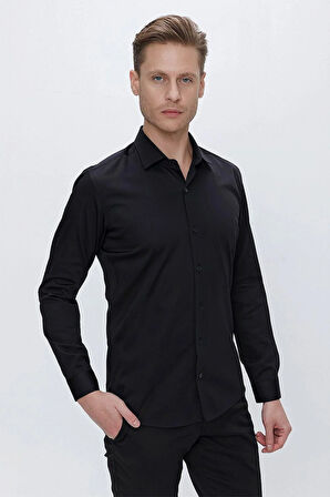 GK 669 Slim Fit Siyah Klasik Gömlek