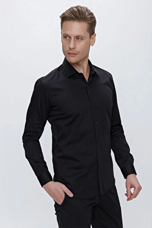GK 669 Slim Fit Siyah Klasik Gömlek