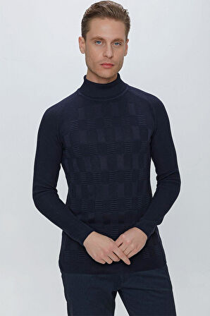 TR 852 Slim Fit Lacivert Klasik Triko