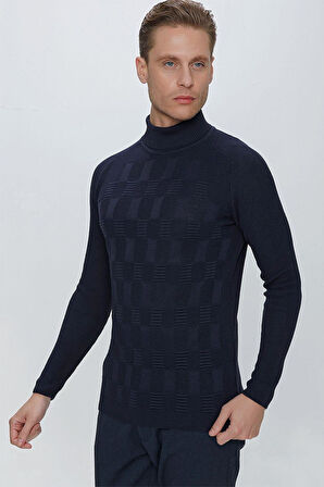 TR 852 Slim Fit Lacivert Klasik Triko