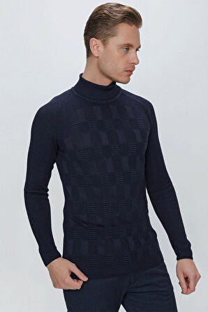 TR 852 Slim Fit Lacivert Klasik Triko