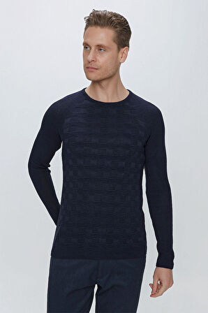 TR 854 Slim Fit Lacivert Klasik Triko