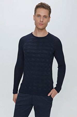 TR 854 Slim Fit Lacivert Klasik Triko