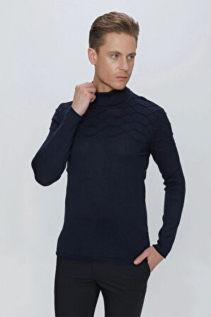 TR 851 Slim Fit Lacivert Klasik Triko