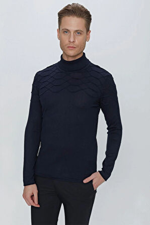 TR 851 Slim Fit Lacivert Klasik Triko