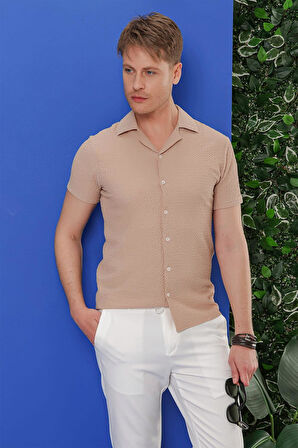 G 1536 Slim Fit Bej Klasik Gömlek