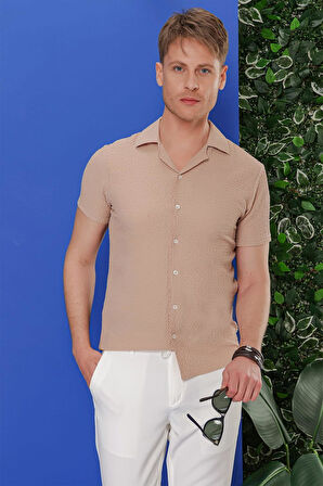 G 1536 Slim Fit Bej Klasik Gömlek