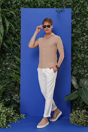 G 1536 Slim Fit Bej Klasik Gömlek