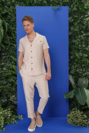 G 1549 Slim Fit Bej Klasik Gömlek